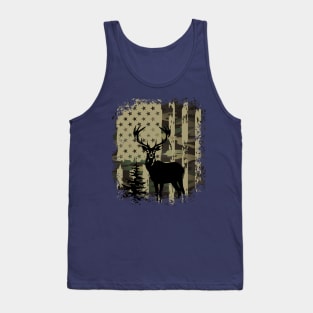 Camo US Flag Deer Elk Buck Camoflage Hunting Hunter Dad Tank Top